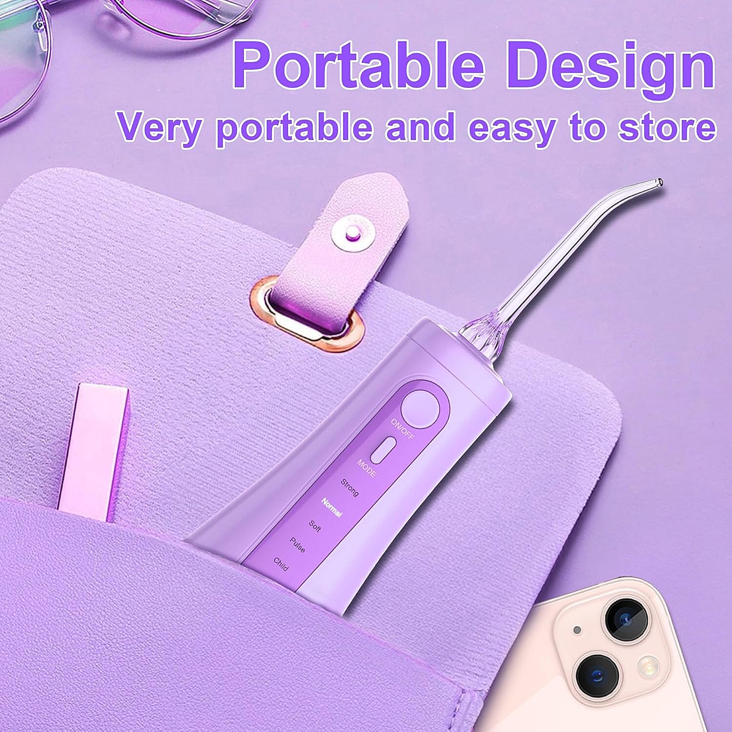 SEJOY Cordless Water Flosser with 5 Cleaning Modes, 6 Jet Tips & IPX7 Waterproof Design - Purple